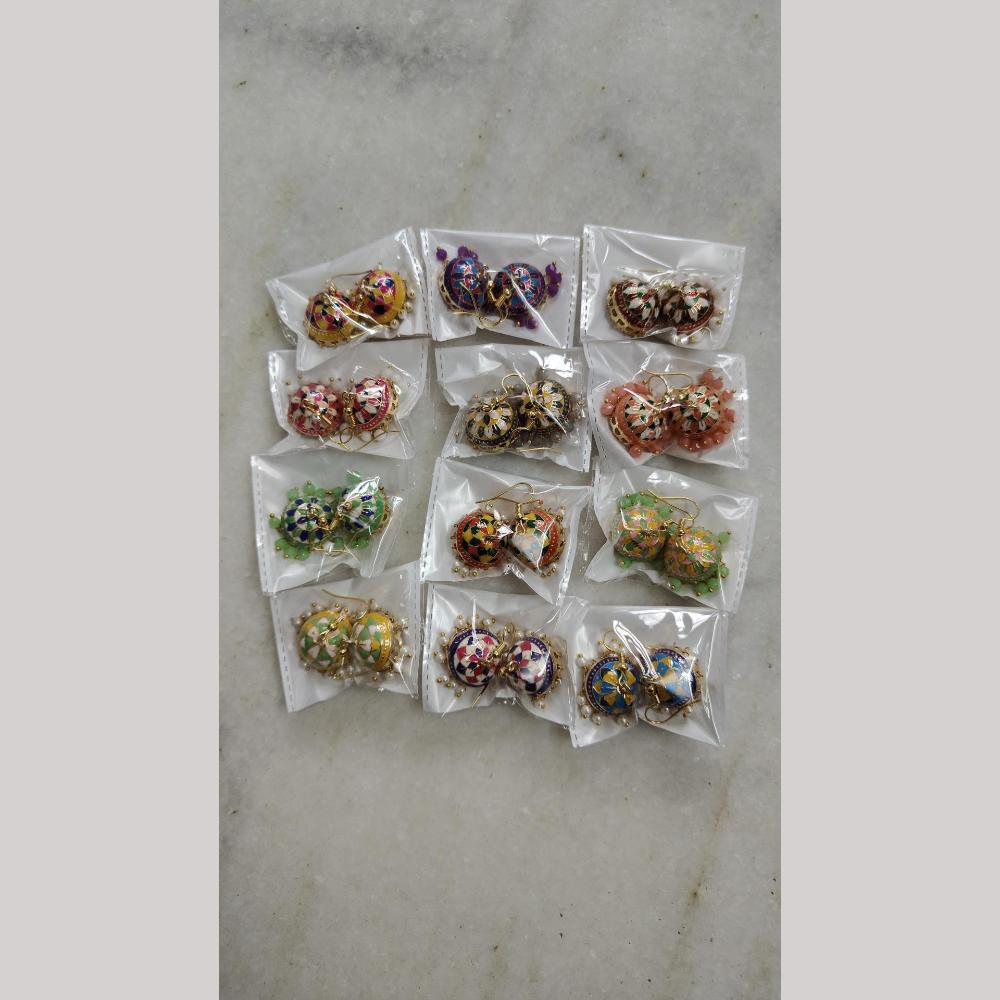 Pusti Art & Craft Multi Color Meenakari Gold Plated Jhumki Earrings (Assorted Color)