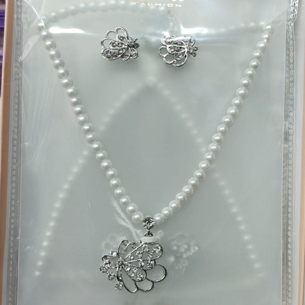 Tip Top Jewellers Silver Plated Austrian Stone And Pearl Pendant Set