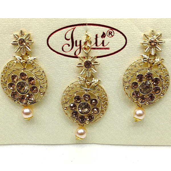 Tip Top Jewellers Gold Plated Austrian Stone And Pearl Earrings With Mangtikka