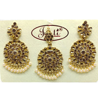 Tip Top Jewellers Gold Plated Austrian Stone And Pearl Earrings With Mangtikka