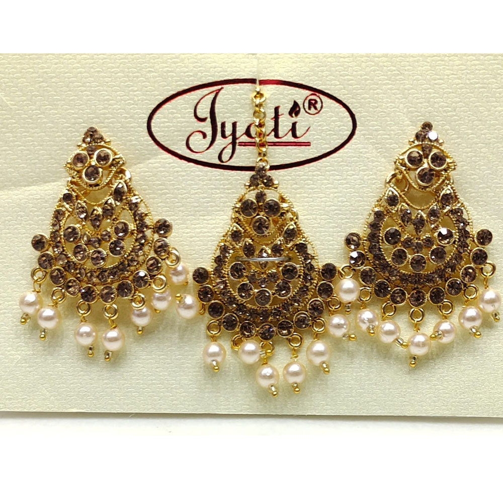 Tip Top Jewellers Gold Plated Austrian Stone And Pearl Earrings With Mangtikka