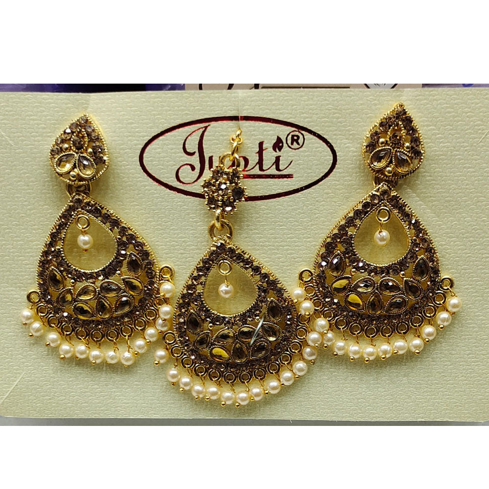 Tip Top Jewellers Gold Plated Austrian Stone And Pearl Earrings With Mangtikka