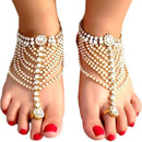 Tip Top Jewellers Gold Plated Kundan Anklet With Attached Toe Ring