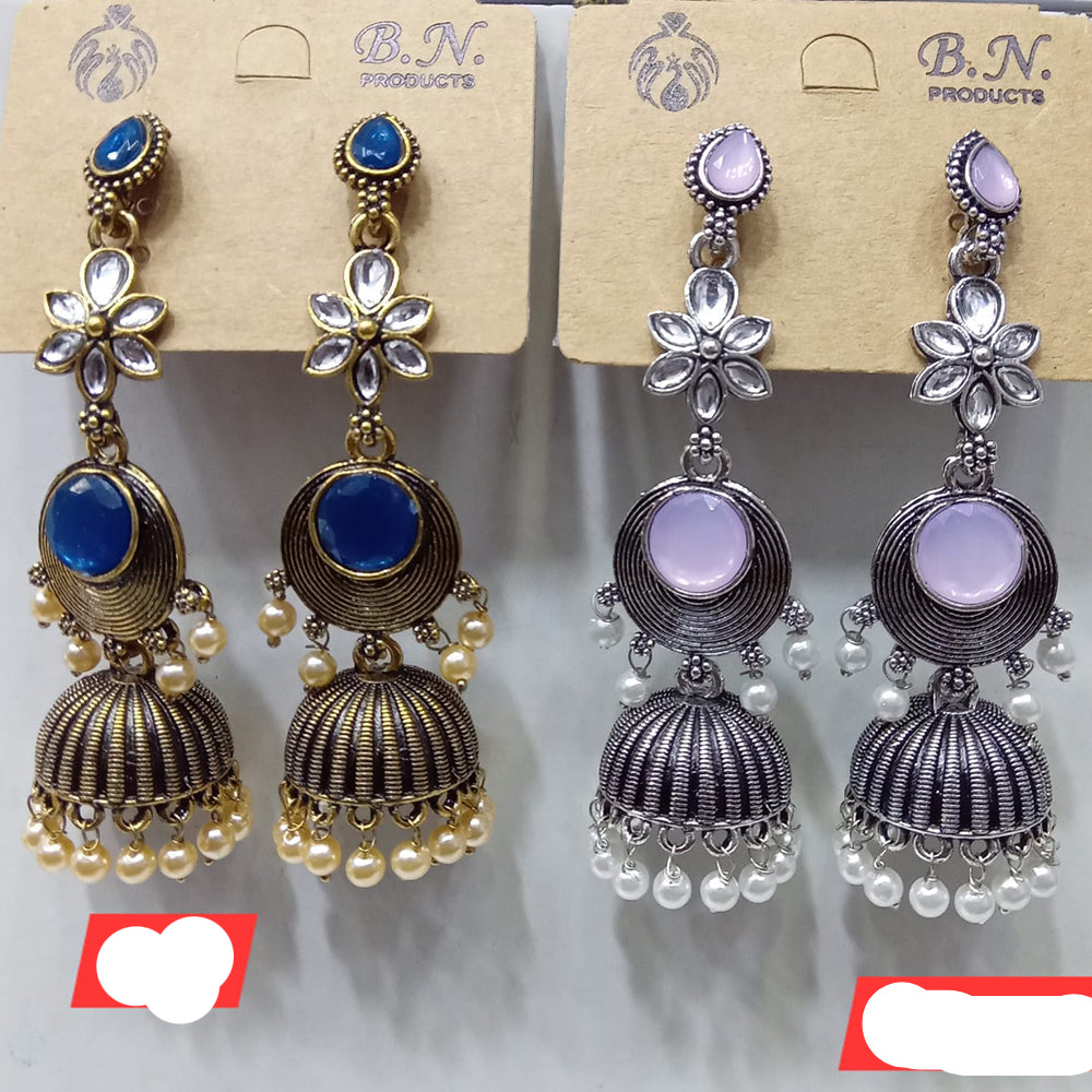 Tip Top Jewellers Royal Pota Stone And Pearl Designer Jhumki Earrings (Assorted Color)  (Pack of 12)