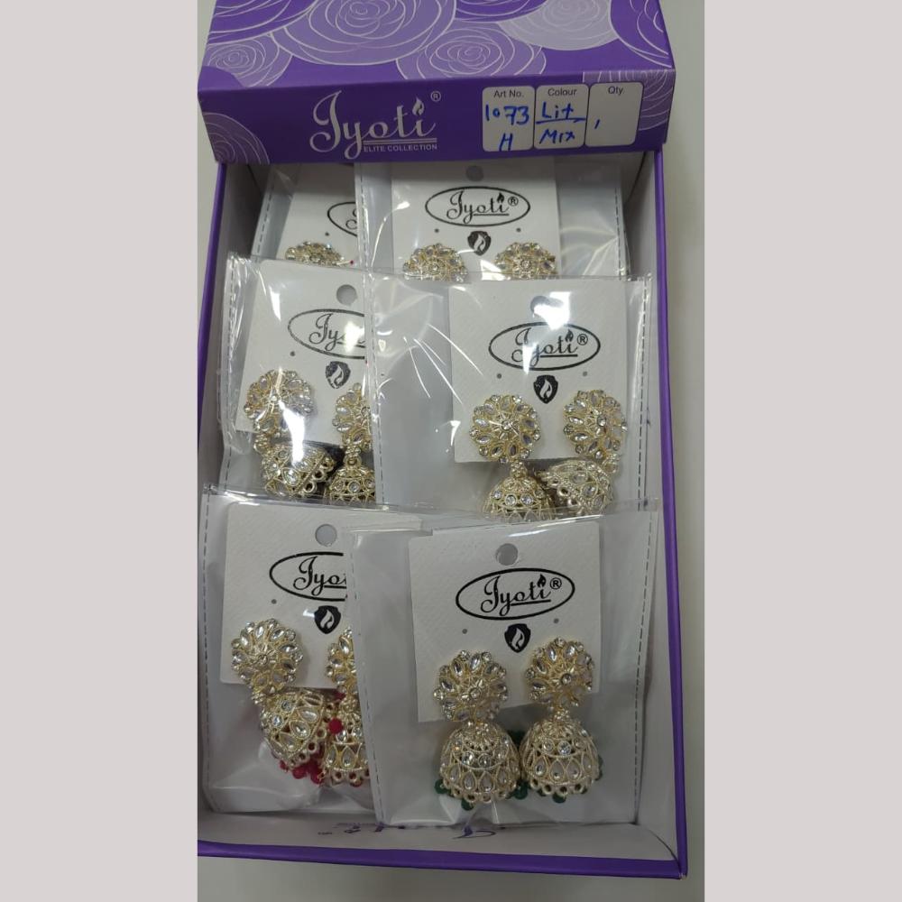 Tip Top Jewellers Stunning Kundan Stone And Pearl Jhumki Earrings (Pack of 12)
