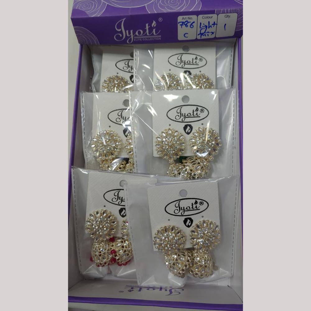 Tip Top Jewellers Stunning Kundan Stone And Pearl Jhumki Earrings (Pack of 12)