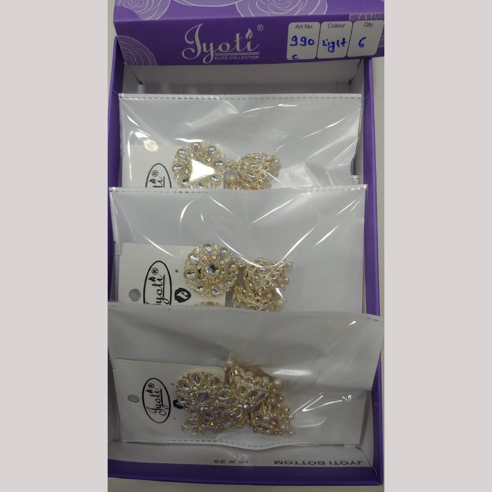 Tip Top Jewellers Stunning Kundan Stone And Pearl Jhumki Earrings (Pack of 6)