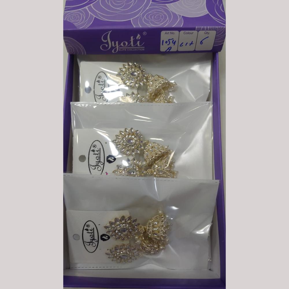 Tip Top Jewellers Stunning Kundan Stone And Pearl Jhumki Earrings (Pack of 6)