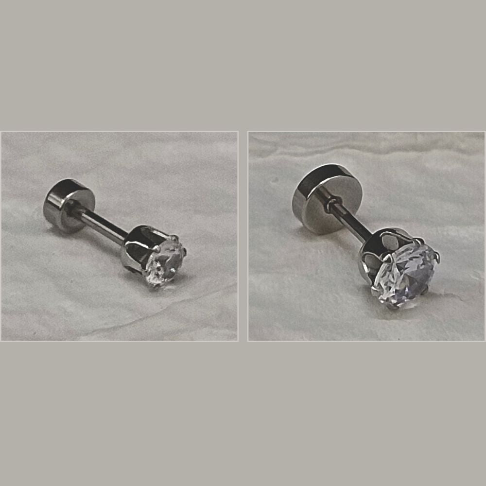 White Stud Mens Earrings  Combo- 1005297 (Pack Of 6)