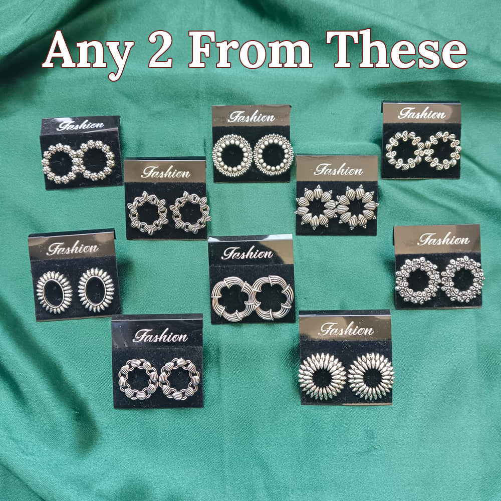 Urthn Oxidised Plated Pack of 2 Assorted Studs Combo (Pack Of 6)