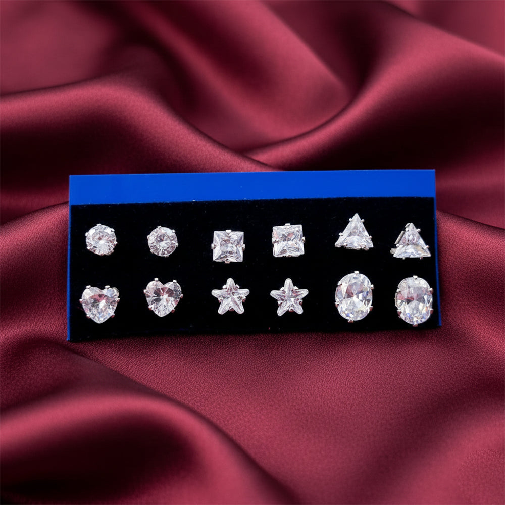 Urthn Set of 6 CZ Diamond Studs Earrings Combo (Pack Of 6)