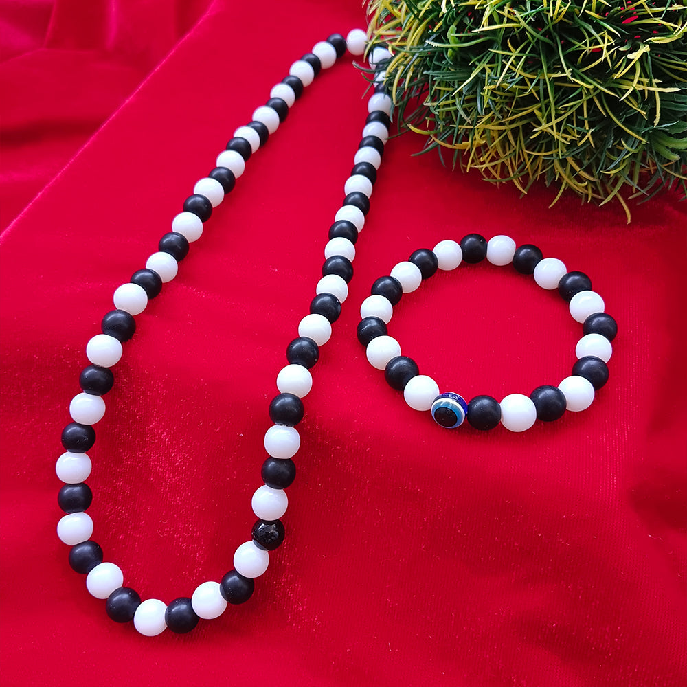 Urthn Designer Black & White Beads Mala with Bracelet for Men