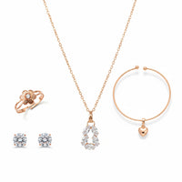 Urthn Rose Gold Plated Chain Pendant Earrings Rings And Bracelet Jewellery Combo Set (Pack Of 6)