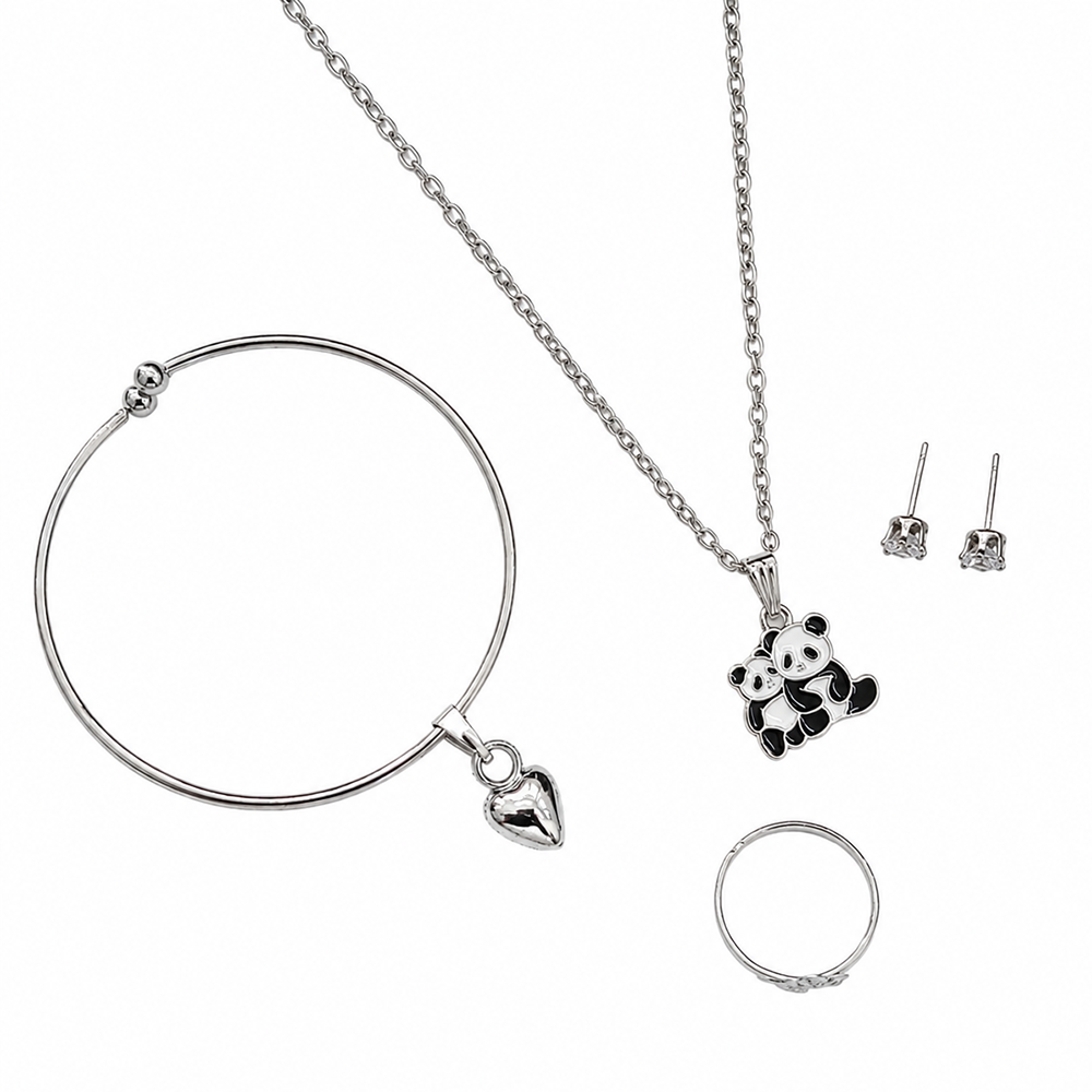 Urthn  Silver Plated Chain Pendant Earrings Rings And Bracelet Jewellery Combo Set (Pack of 6)
