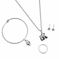 Urthn  Silver Plated Chain Pendant Earrings Rings And Bracelet Jewellery Combo Set (Pack of 6)