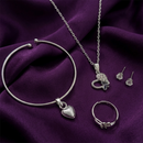 Urthn  Silver Plated Chain Pendant Earrings Rings And Bracelet Jewellery Combo Set