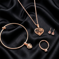 Urthn  Rose Gold Plated Chain Pendant Earrings Rings And Bracelet Jewellery Combo Set