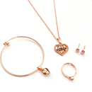 Urthn  Rose Gold Plated Chain Pendant Earrings Rings And Bracelet Jewellery Combo Set (Pack of 6)