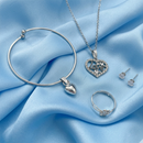 Urthn  Silver Plated Chain Pendant Earrings Rings And Bracelet Jewellery Combo Set