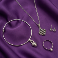 Urthn  Silver Plated Chain Pendant Earrings Rings And Bracelet Jewellery Combo Set