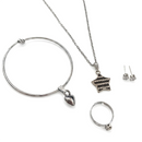 Urthn  Silver Plated Chain Pendant Earrings Rings And Bracelet Jewellery Combo Set (Pack of 6)