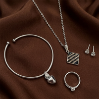 Urthn  Silver Plated Chain Pendant Earrings Rings And Bracelet Jewellery Combo Set