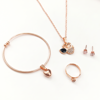 Urthn  Rose Gold Plated Chain Pendant Earrings Rings And Bracelet Jewellery Combo Set (Pack of 6)