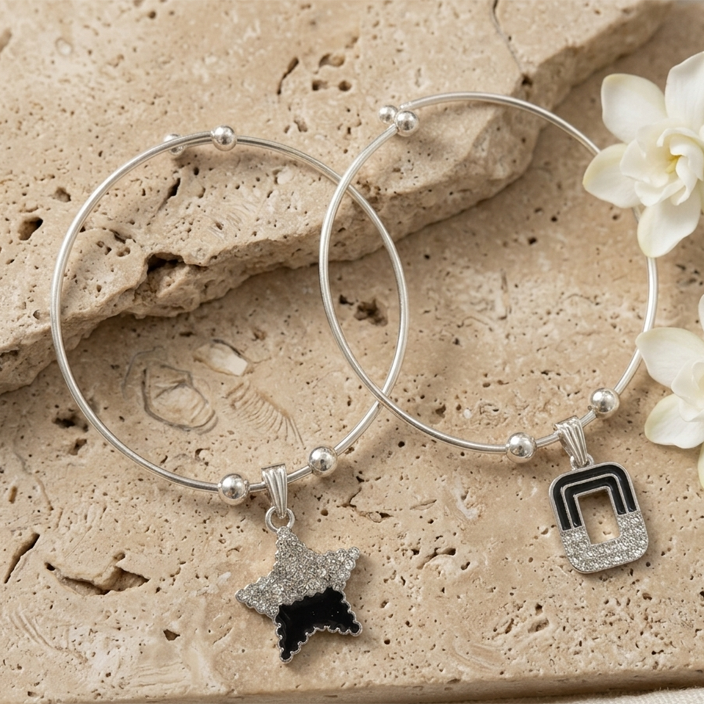 Urthn Silver Plated Elegant Austrian Stone Openable Bracelet For Women & Girls (Set of 6)