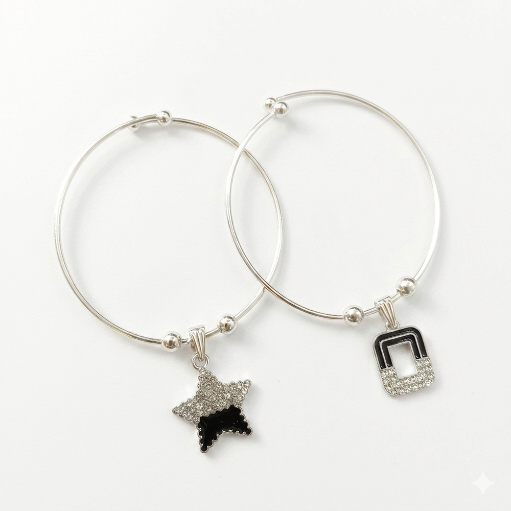 Urthn Silver Plated Elegant Austrian Stone Openable Bracelet For Women & Girls (Set of 6)