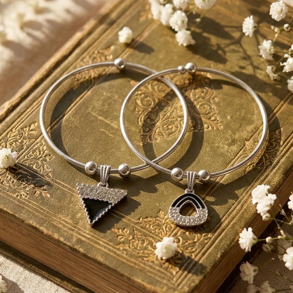 Urthn Silver Plated Elegant Austrian Stone Openable Bracelet For Women & Girls (Set of 6)