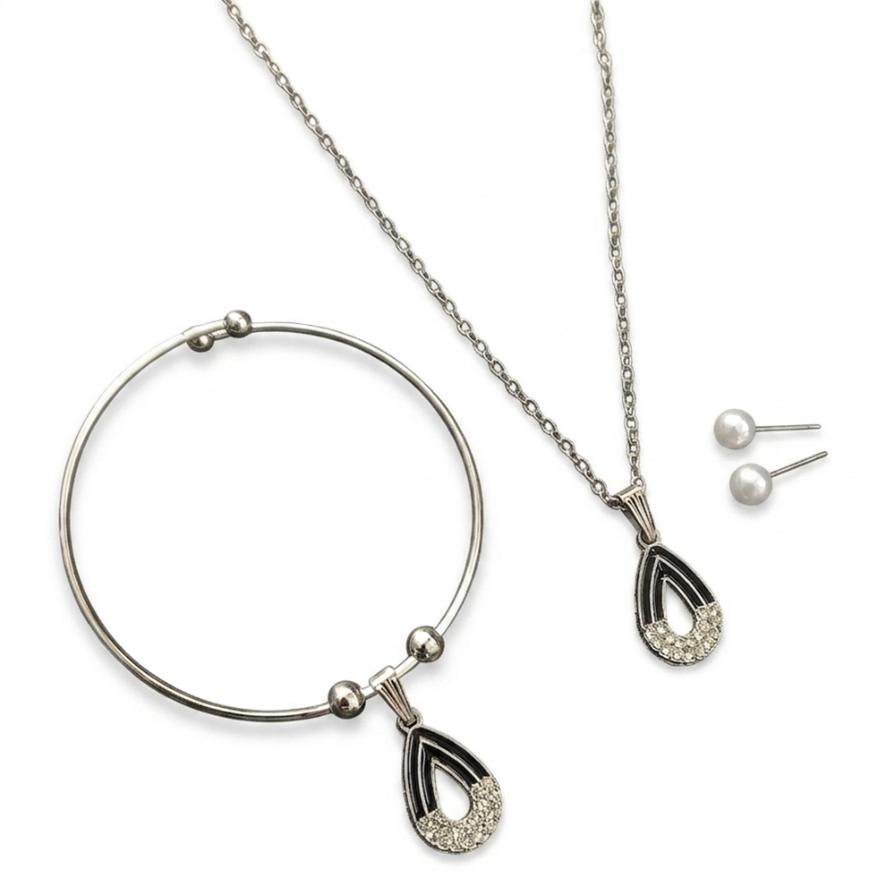 Urthn Silver Plated Chain Pendant Earrings And Bracelet Jewellery Combo Set (Set of 6)