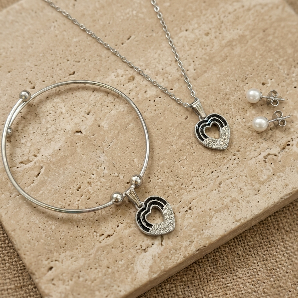 Urthn Silver Plated Chain Pendant Earrings And Bracelet Jewellery Combo Set (Set of 6)
