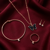 Urthn Rose Gold Plated Chain Pendant Earrings Rings And Bracelet Jewellery Combo Set
