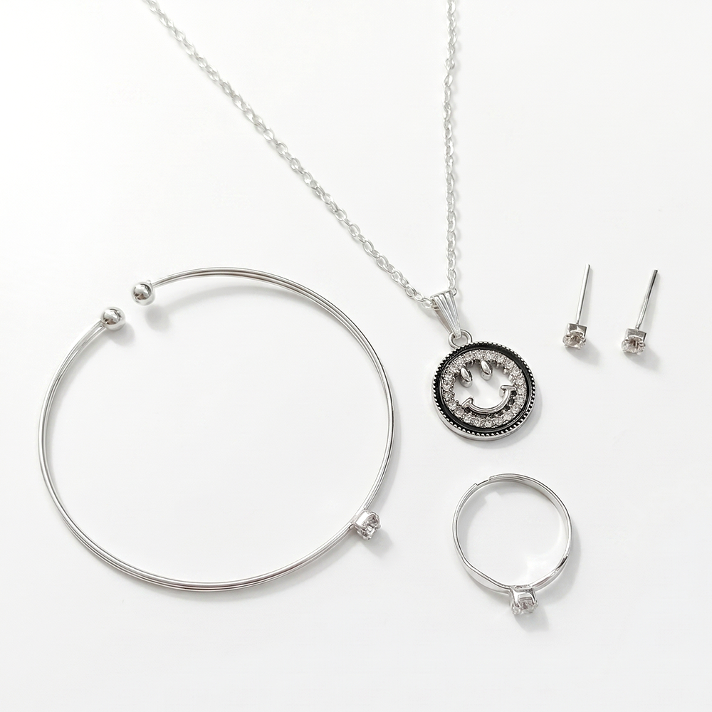 Urthn Silver Plated Chain Pendant Earrings Rings And Bracelet Jewellery Combo Set(Pack of 6)