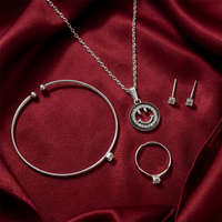 Urthn Silver Plated Chain Pendant Earrings Rings And Bracelet Jewellery Combo Set