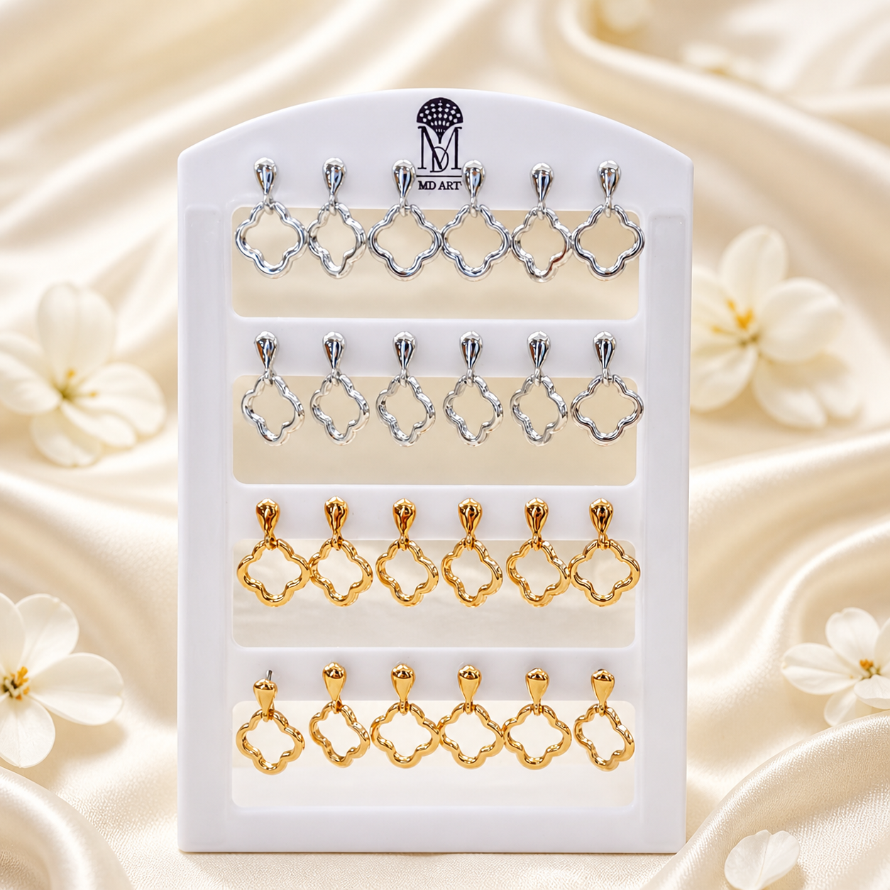 Urthn Gold And Silver Plated Clover Shape Pack of  12 Dangler Earrings Combo for Women