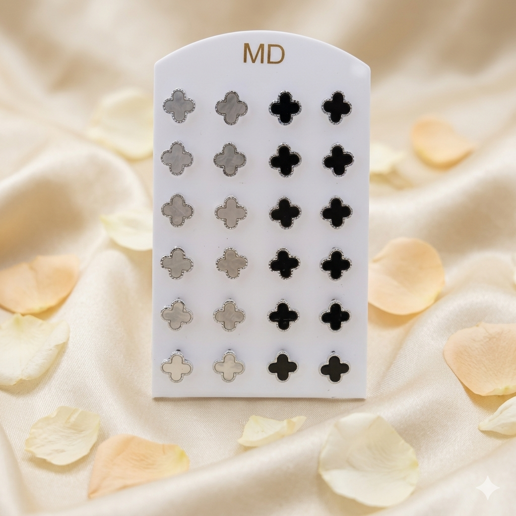 Urthn Textured Clover Shape Pack of  12 Stud Earrings Set for Women