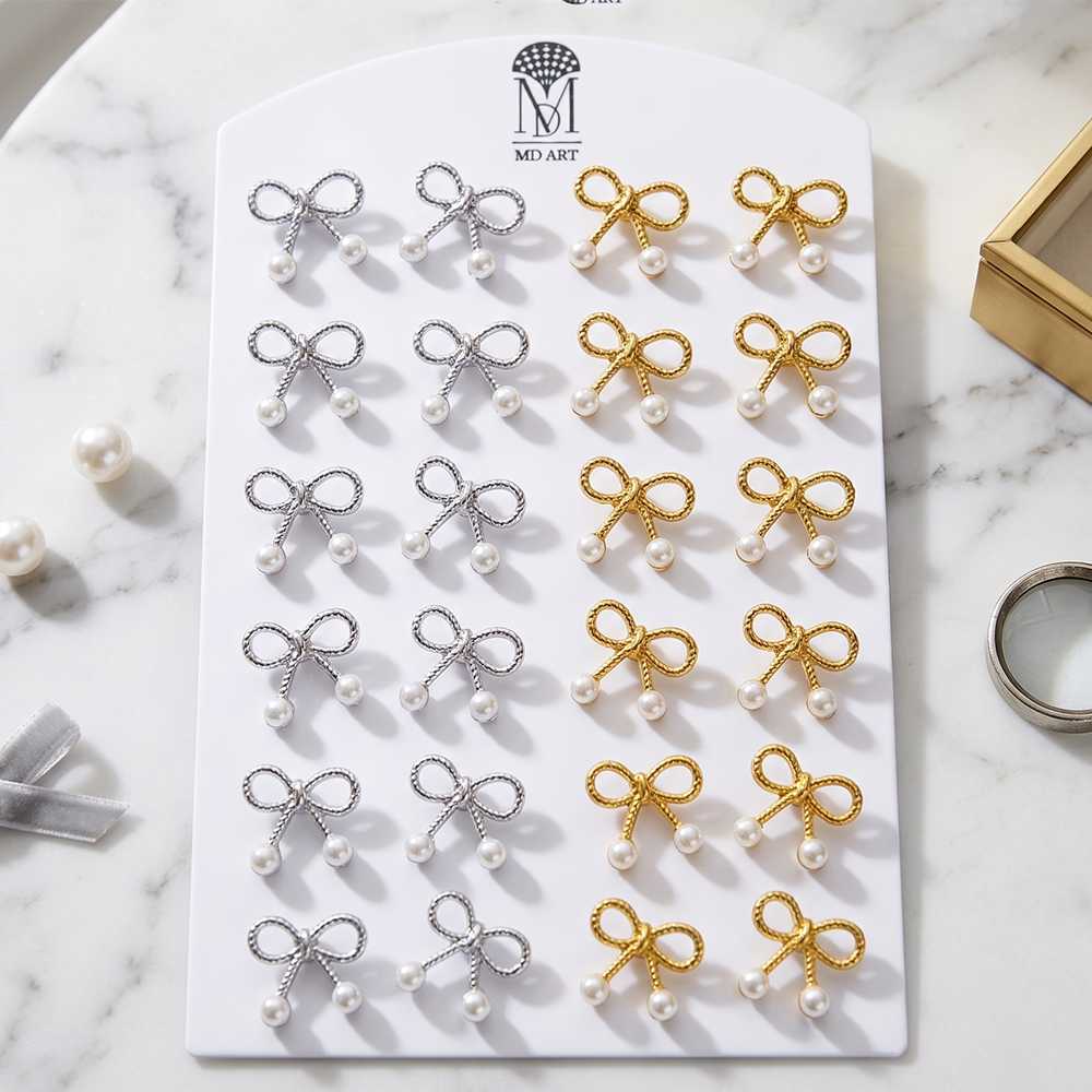 Urthn Cute Bow And Pearl Set Of 12 Studs Earrings Combo for Party Wear