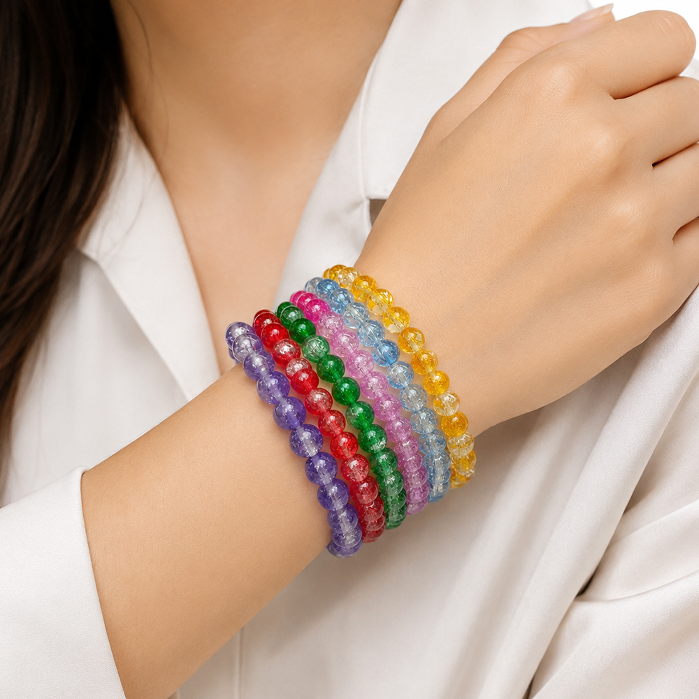 Urthn Colorful Crackle Glass Beads Bracelet  For Women & Girls (Assorted Color) (Set of 6)(Pack of 6)