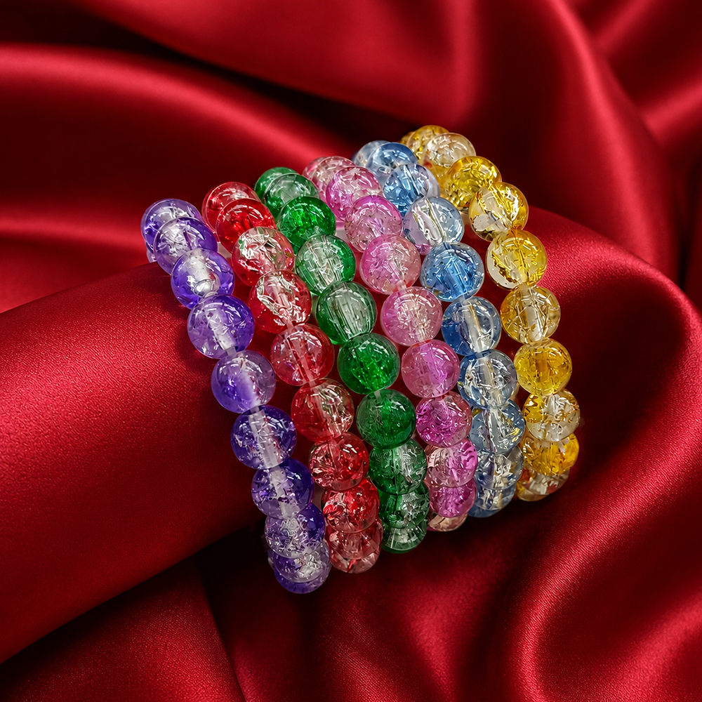 Urthn Colorful Crackle Glass Beads Bracelet  For Women & Girls (Assorted Color) (Set of 6)(Pack of 6)