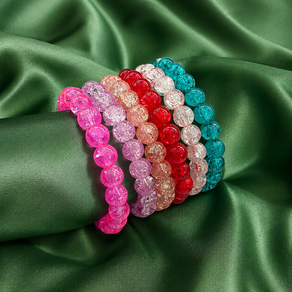 Urthn Colorful Crackle Glass Beads Bracelet  For Women & Girls (Assorted Color) (Set of 12)
