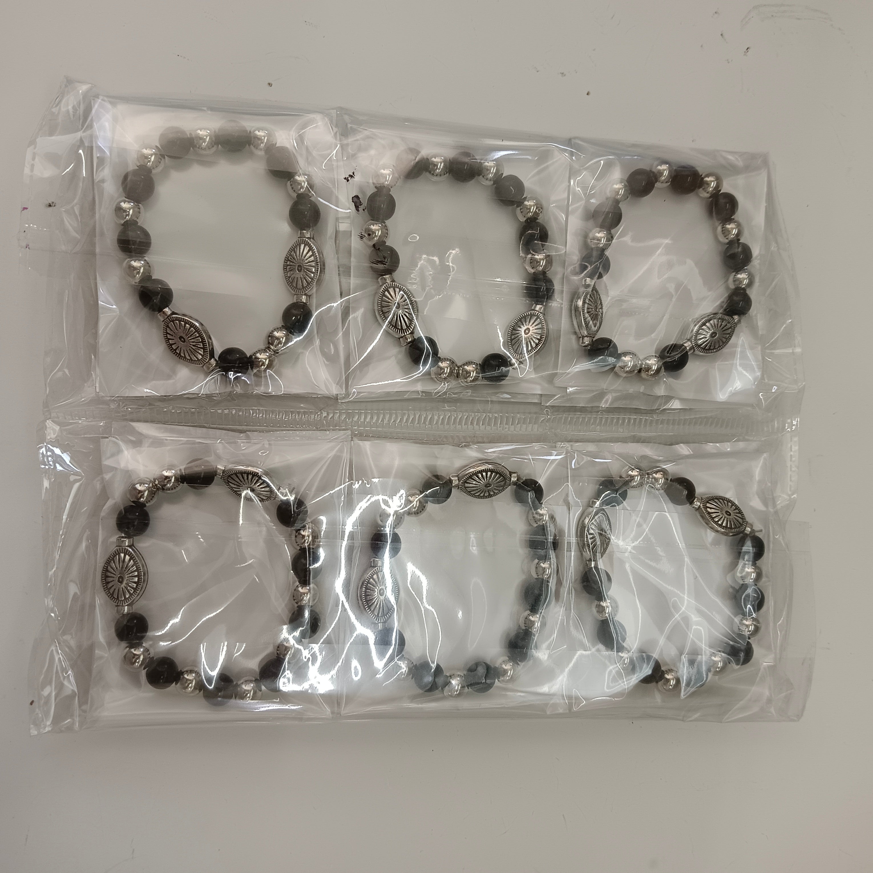 Urthn Oxidised Plated Charm Black Beads Bracelet Set (Set of 12)