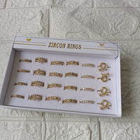 Urthn Premium Gold Plated Assorted Design Crystal Stone Rings Set
