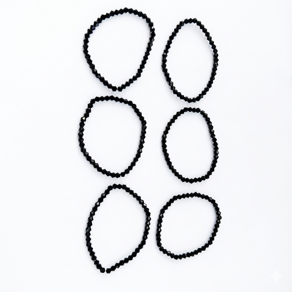 Urthn Elegant Black Beads Fashion Bracelet (Set Of 6)
