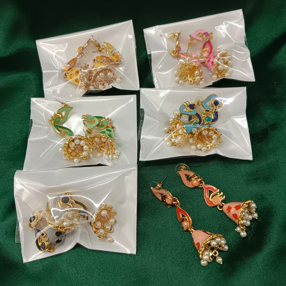 Urthn Gold Plated Assorted Color Set Of 6 Meenakari Earrings Combo 
