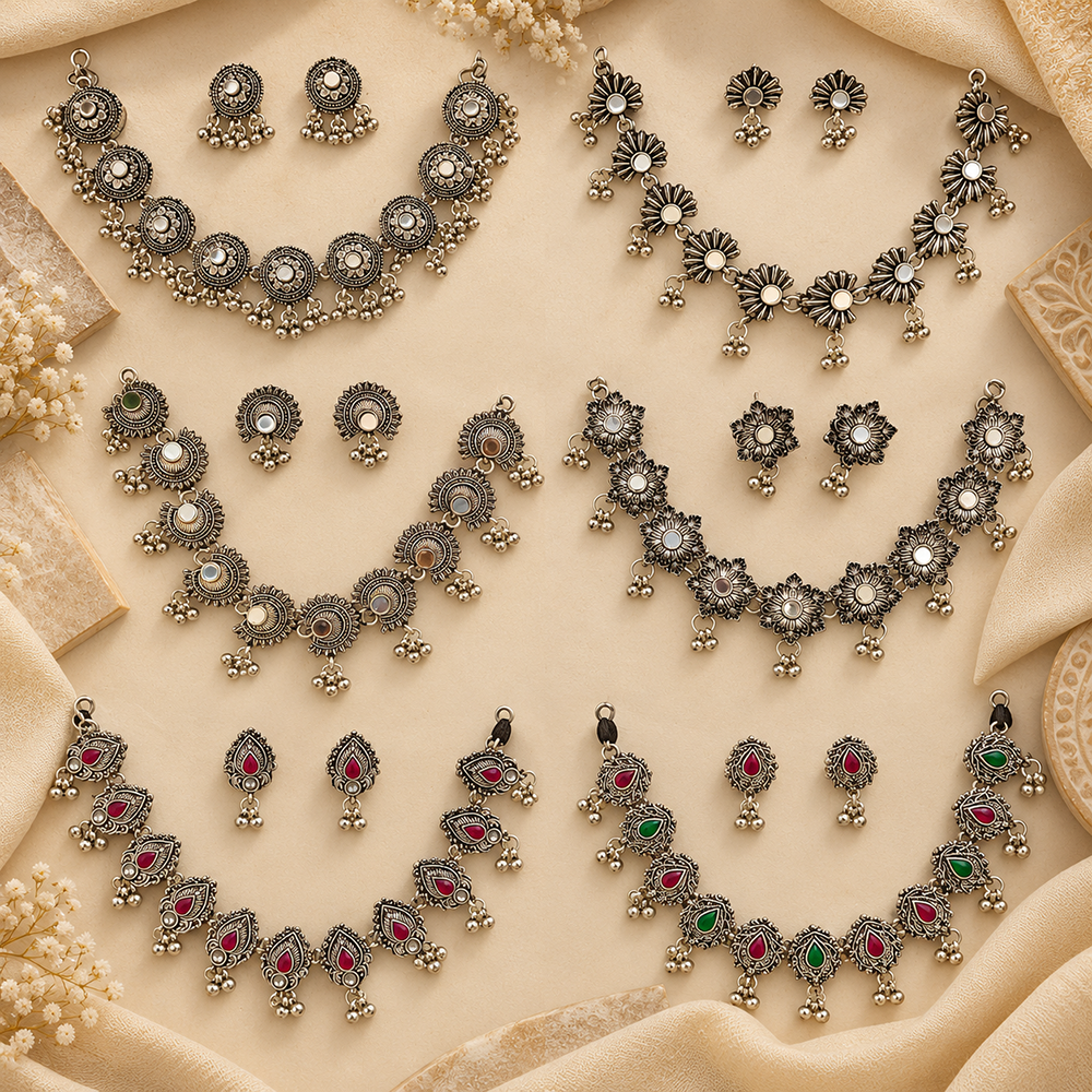 Urthn Stylish Oxidised Plated Fashion Jewellery Combo Set