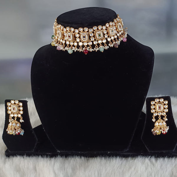 Tarangavi Gold Plated Kundan Stone Choker Necklace Set