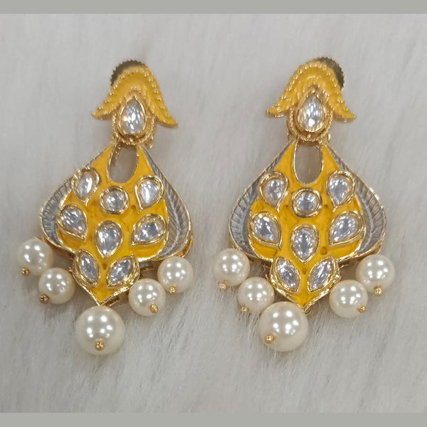 Tarangavi Gold Plated Polki Kundan And Meenakari Dangler Earrings