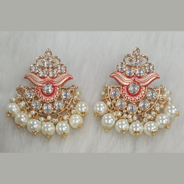 Tarangavi Gold Plated Polki Kundan And Meenakari Dangler Earrings