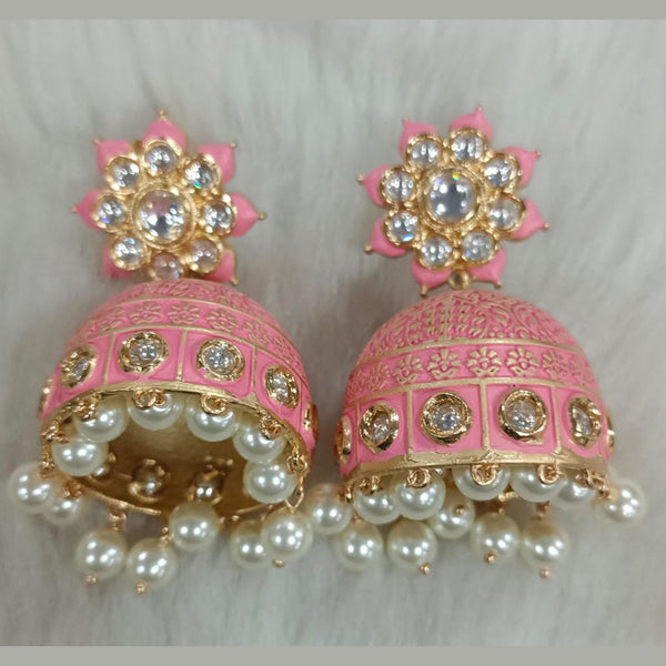 Tarangavi Gold Plated Polki Kundan Stone And Meenakari Jhumki  Earrings